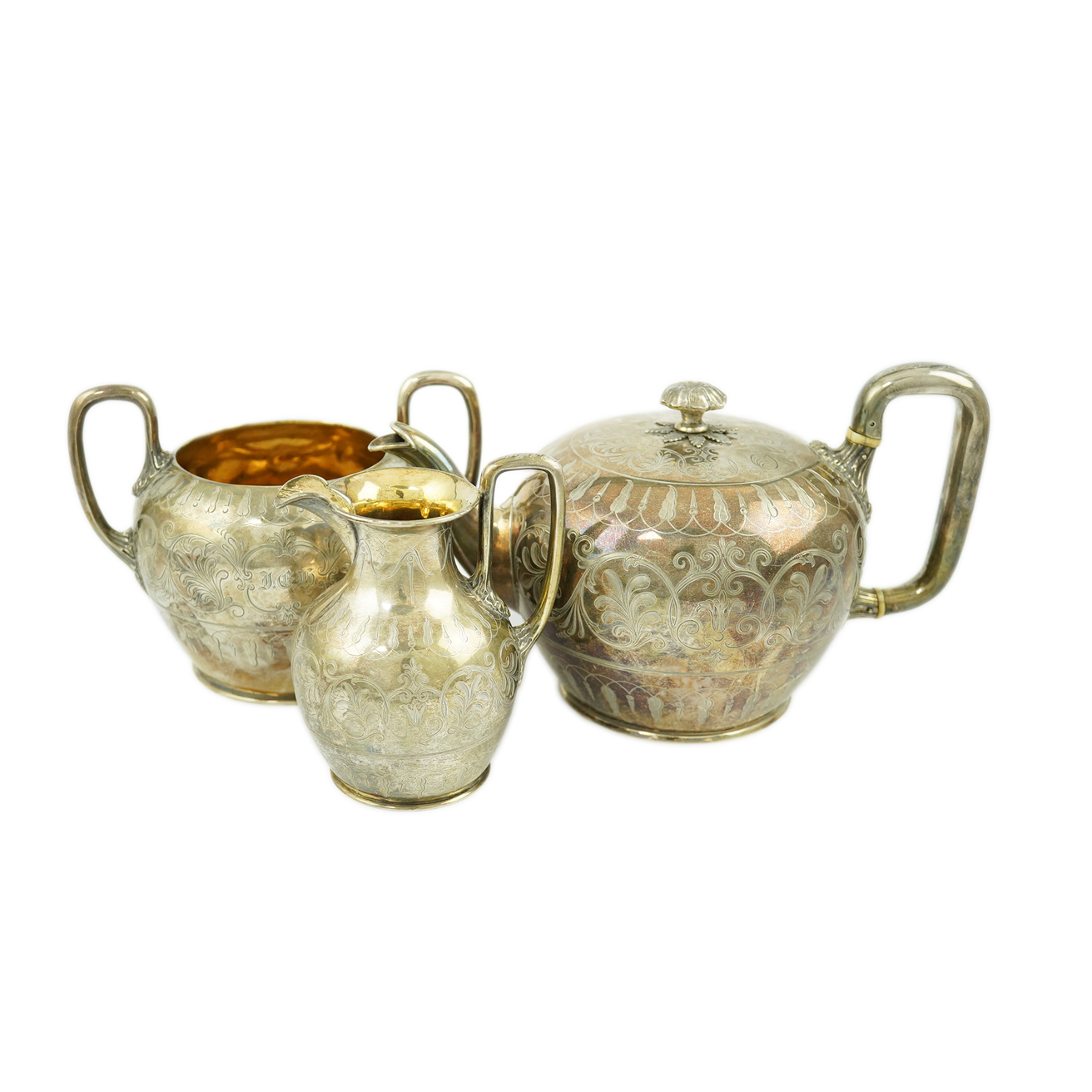 A Victorian silver three piece tea set by John & Joseph Angell